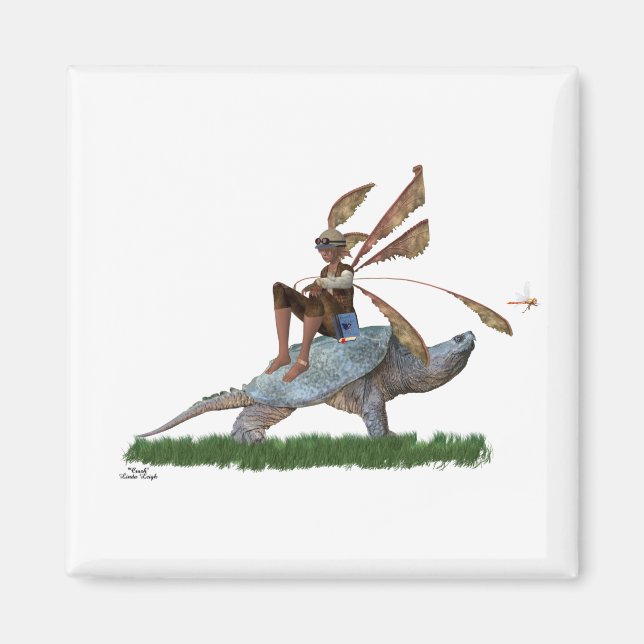 Boy Fairy reitet auf Schildkrötenmagnet Magnet (Vorne)