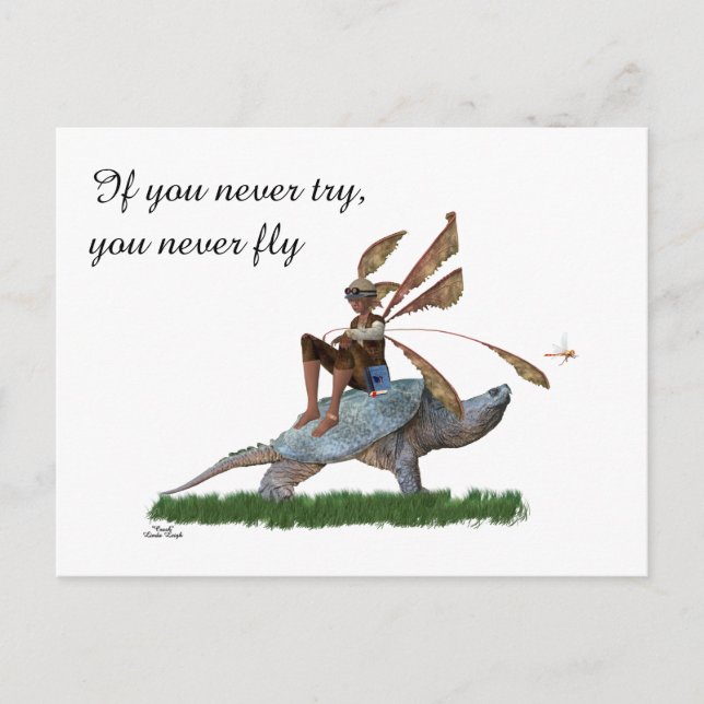 Boy Fairy reitet auf Schildkrötenpostkarte Postkarte (Vorderseite)