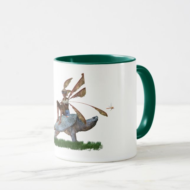 Boy Fairy reitet auf Turtle Coffee Tasse (VorderseiteRechts)