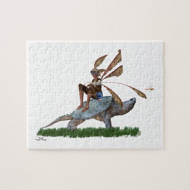 Boy Fairy Riding auf Turtle Jigsaw Puzzle (Horizontal)