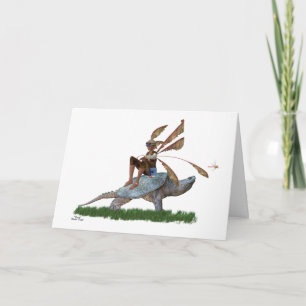 Boy Fairy Riding Sur Turtle Carte Anniversaire