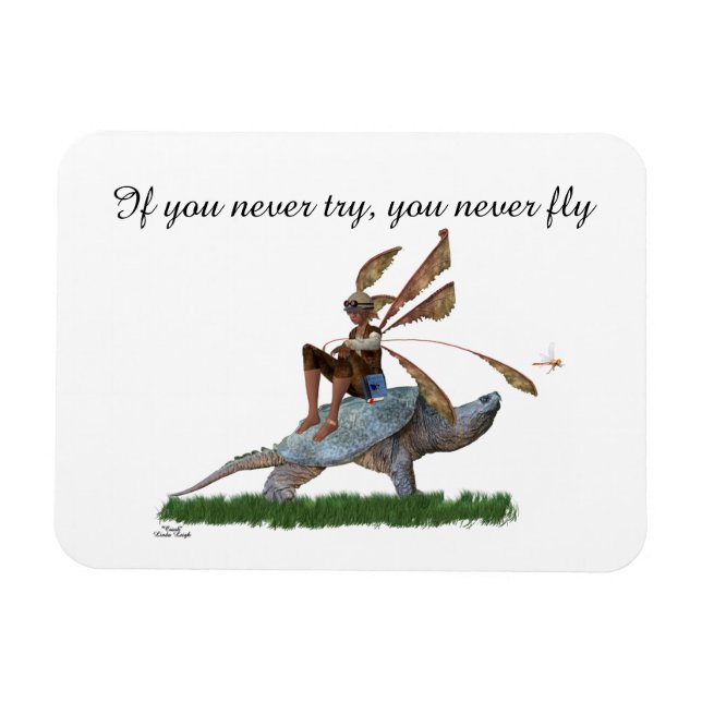 Boy Fairy Riding Sur Turtle Flexible Photo Magnet (Horizontal)