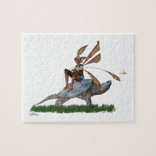 Boy Fairy Riding Sur Turtle Jigsaw Puzzle