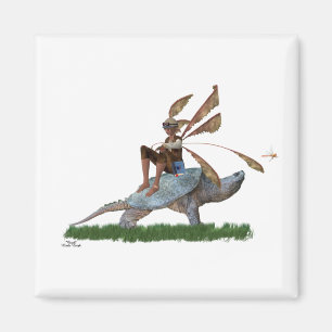Boy Fairy Riding Sur Turtle Magnet