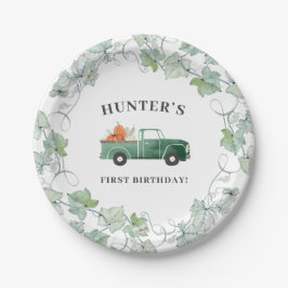 Boy Fall Birthday Green Truck und Pumpkins Party Pappteller