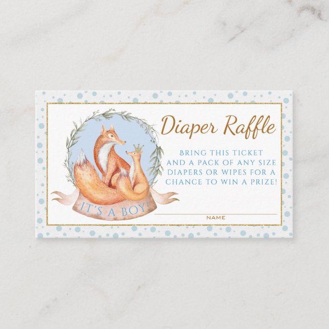 Boy Fall Winter Woodland Fox Diaper Raffelkarten Begleitkarte (Vorderseite)