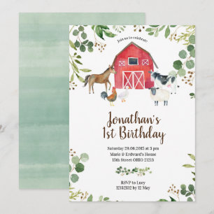 Boy Farm Animals Barnyard Birthday Invitation