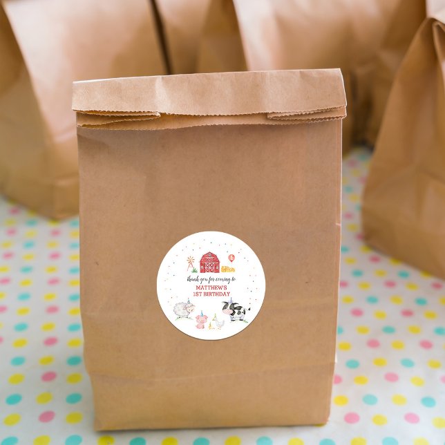 Boy Farm Animals Red Birthday Runder Aufkleber (Von Creator hochgeladen)