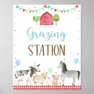 Boy Farm Grazing Station Birthday Sign Poster