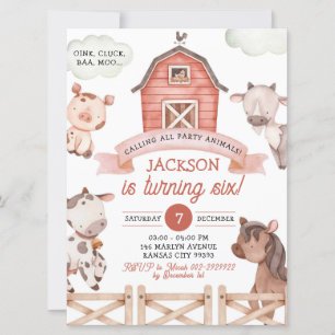 Boy Farm Party Animaux Invitation d'anniversaire