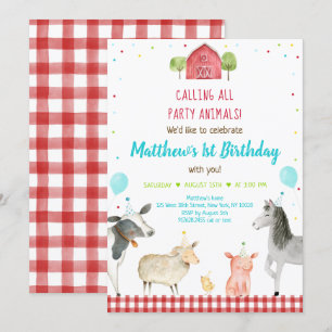 Boy Farm Party Tier Geburtstag Einladung