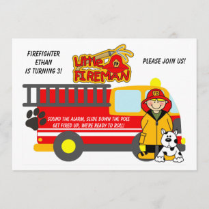 Boy Firefighter Fire Truck Birthday Einladung