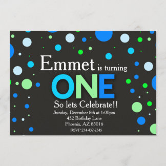 Boy First 1. Blue Green Chalkboard Einladung