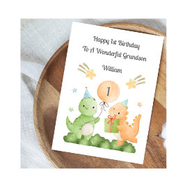 Boy First Birthday Balloon Dinosaurs Card Karte
