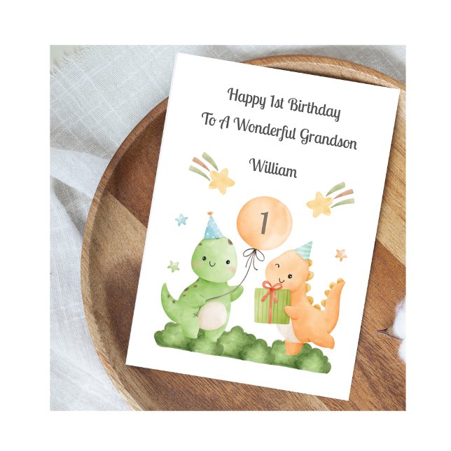 Boy First Birthday Balloon Dinosaurs Card Karte (Von Creator hochgeladen)