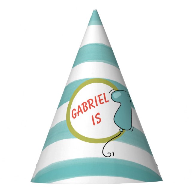 Boy First Birthday Balloon Themed Wasserfarbe Partyhütchen (Vorderseite)