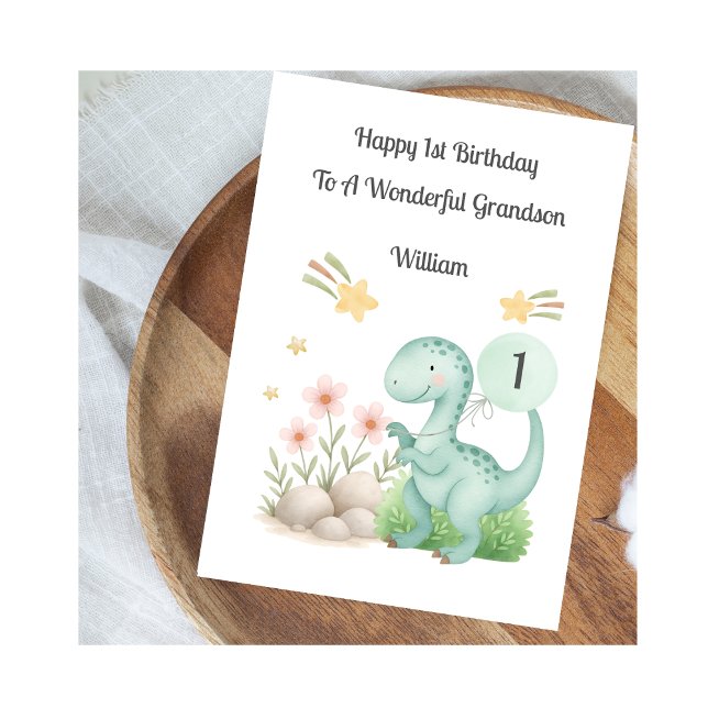 Boy First Birthday Blue Dinosaur Card Karte (Von Creator hochgeladen)