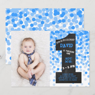 Boy First Birthday Chalkboard Confetti Foto Einladung