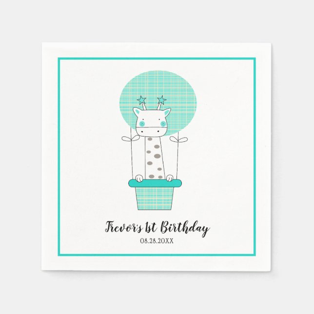 Boy First Birthday Giraffe Party Serviette (Vorderseite)
