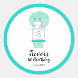Boy First Birthday Giraffe Runder Aufkleber