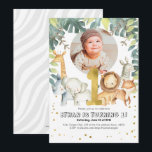 Boy First Birthday Safari Jungle Tiere Foto Einladung<br><div class="desc">Boy First Birthday Safari Jungle Foto Einladung</div>