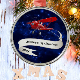 Boy First Christmas Airplane Santa Claus Aviation Ornament Aus Metall