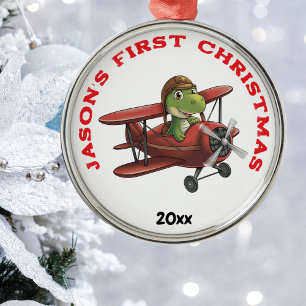 Boy First Christmas Niedlich Airplane Dinosaurier Ornament Aus Metall