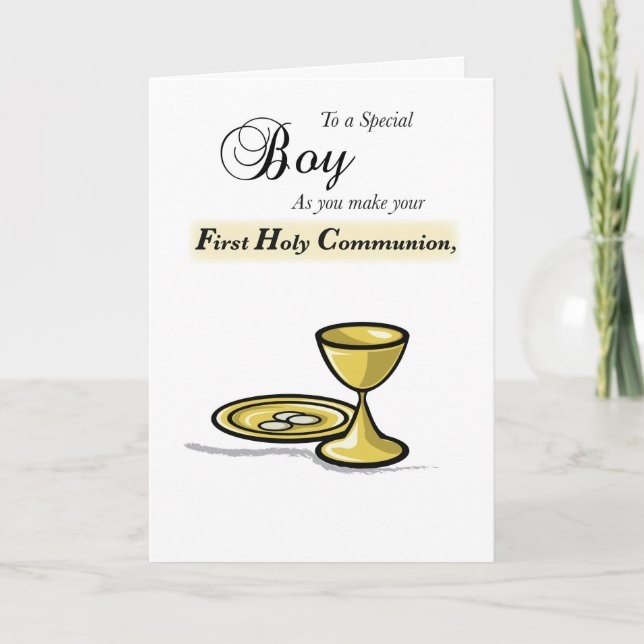 Boy First Communion Gold Chalice, Paten Karte (Vorderseite)