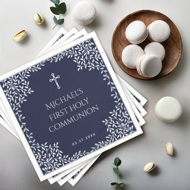 Boy First Communion Navy Blue & Imitats Silver Blä Serviette (Von Creator hochgeladen)