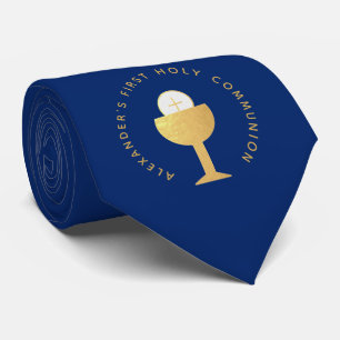 Boy First Communion Royal Blue Imitats Gold Chalic Krawatte