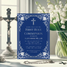 Boy First Communion Royal Blue Imitats Silver Cros