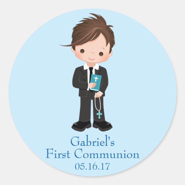 Boy First Communion Stickers Umschlag Aufkleber (Vorderseite)