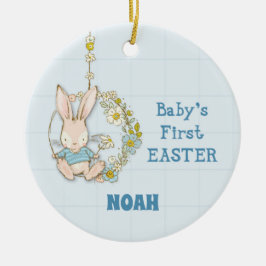 Boy First Oaster Bunny auf Blume Swing Keramik Ornament