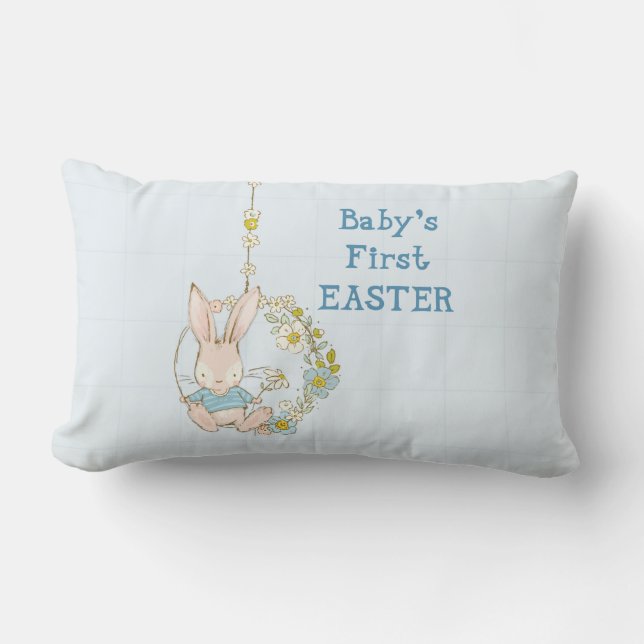 Boy First Oaster Bunny auf Blume Swing Lendenkissen (Vorderseite)