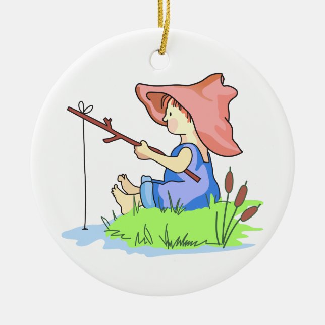 Boy Fishing Keramik Ornament (Vorne)