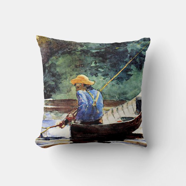 Boy Fishing, Kunstwerk von Winslow Homer Kissen (Vorderseite)