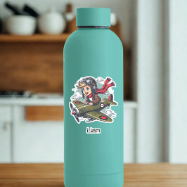 Boy Flying Airplane Clouds Fun Kids Personalized Aufkleber