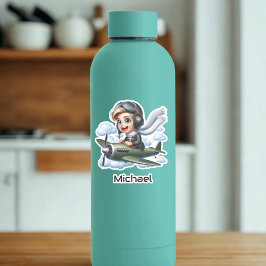 Boy Flying Airplane Clouds Fun Kids Personalized Aufkleber