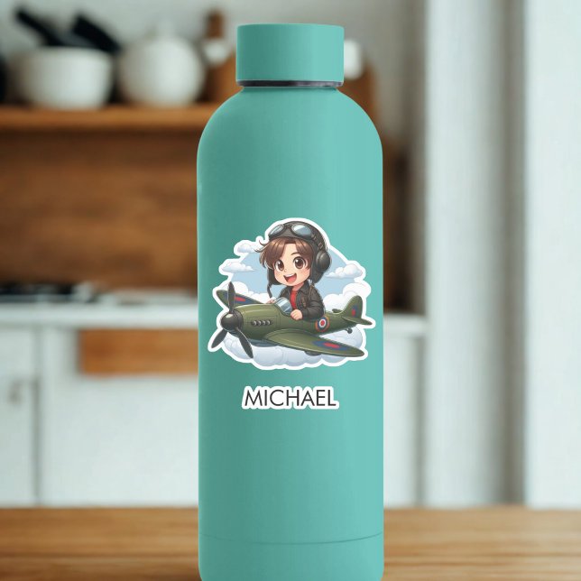 Boy Flying Airplane Cute Kids Personalized Aufkleber (Von Creator hochgeladen)