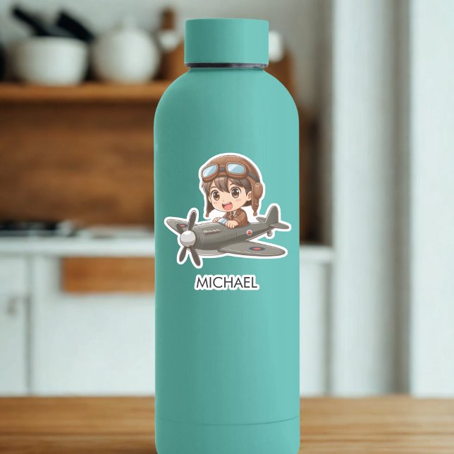 Boy Flying Airplane Cute Kids Personalized Aufkleber (Von Creator hochgeladen)