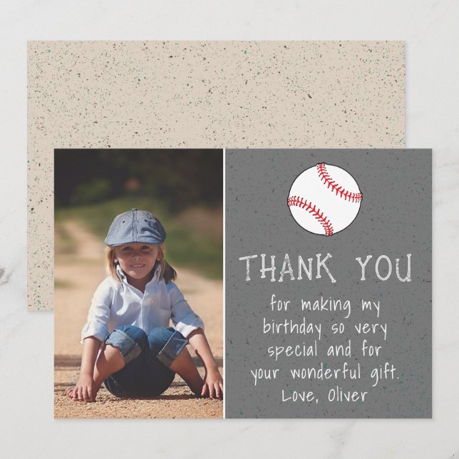 Boy Foto Baseball Ball Kind's Geburtstag Dankeskarte (Vorne/Hinten)