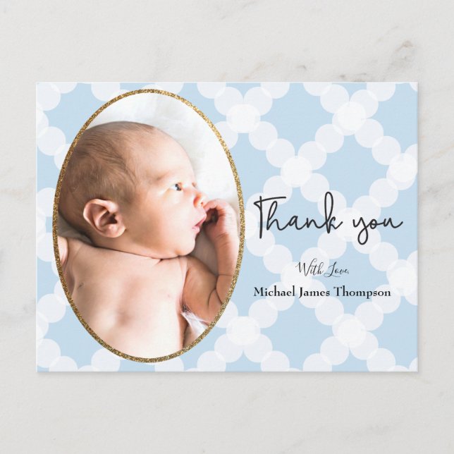 Boy Foto Blue Baby Dusche Vielen Dank Postkarte (Vorderseite)