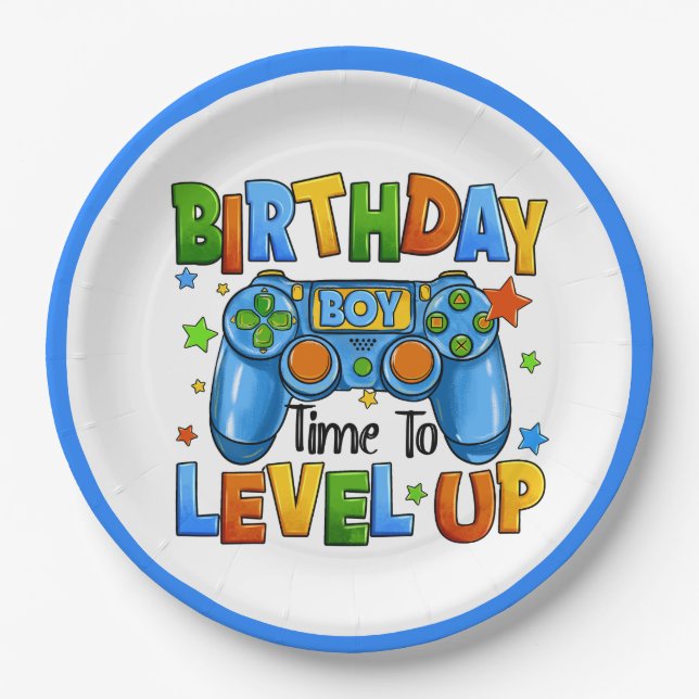 Boy Gamers Birthday Pappteller (Vorderseite)