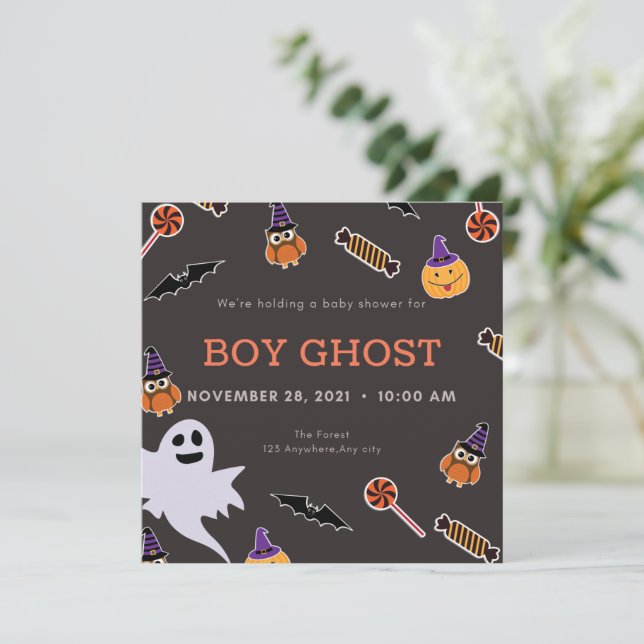 Boy Ghost halloween Baby Dusche kleine Booteinladu Einladung (Stehend Vorderseite)