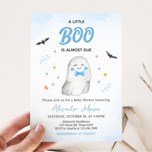 Boy Ghost Halloween Kinderdusche Einladung (Blue A Little Boo Baby Shower Invitation)