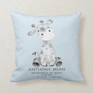 Boy Giraffe Baby Birth Stats Coussin
