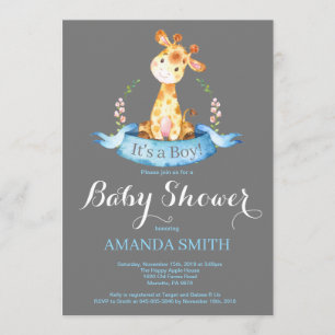Boy Giraffe Baby Dusche Einladung Blau und Grau