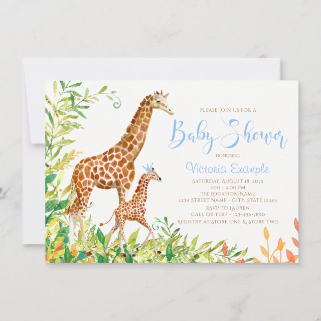Boy Giraffe Baby Shower Einladungen (Vorderseite)