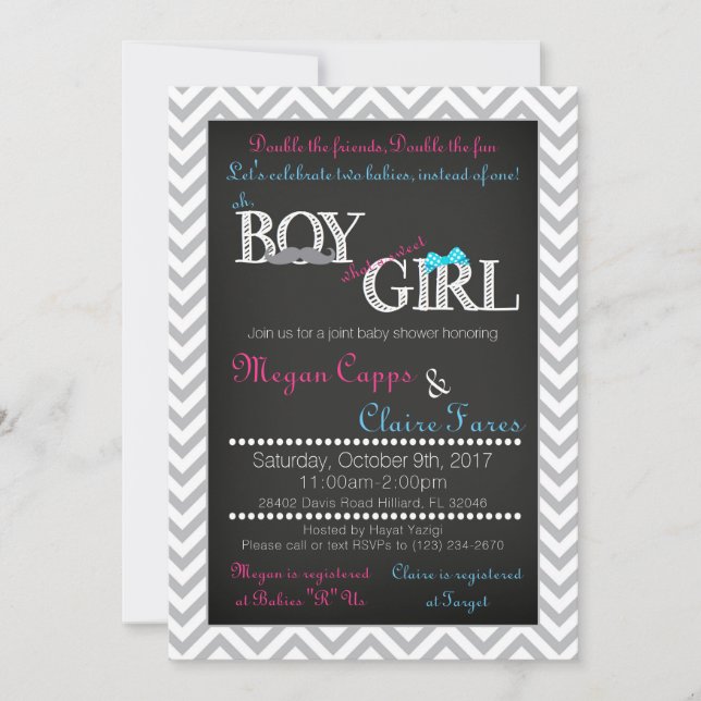 Boy Girl Joint Baby shower Invitation et carte de  (Devant)