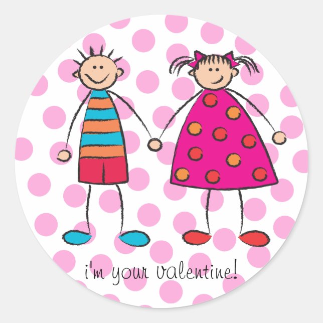 Boy + Girl = Liebe Niedlich Valentine Geschenkstic Runder Aufkleber (Vorderseite)